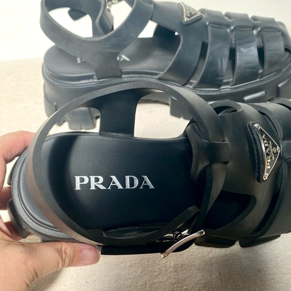 Prada black rubber monolith chunky fisherman lug sole sandals size 7 - Picture 6 of 11